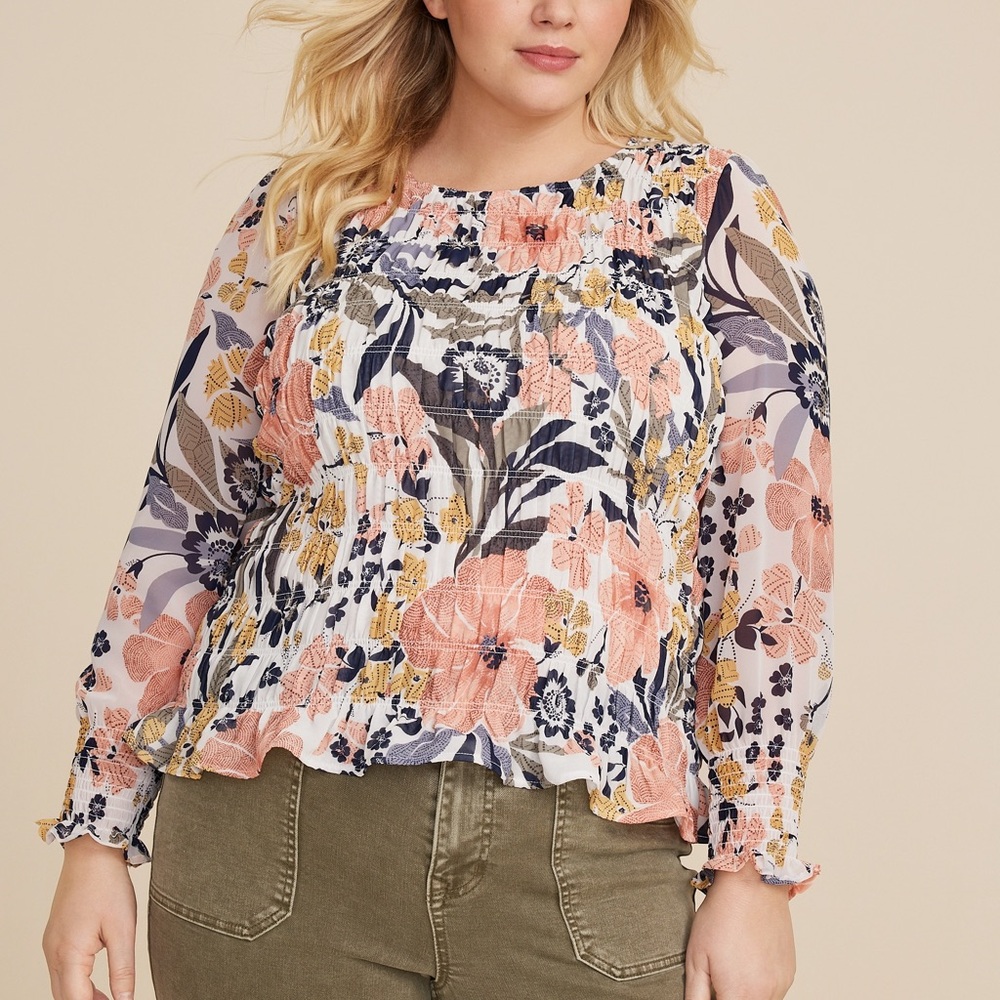 Women’s Maurices Floral Smocked Blouse XXL